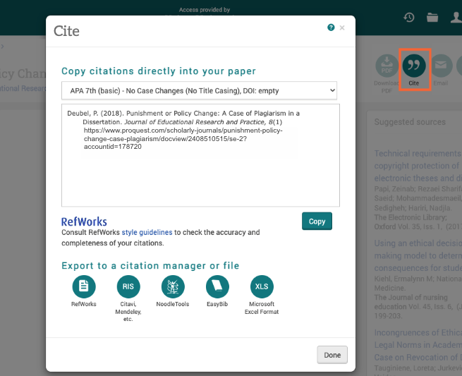 Citation in a database